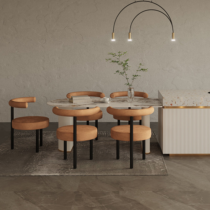 White Stone Top Dinette Table with Double Pedestal Modern Free Form Dining Table