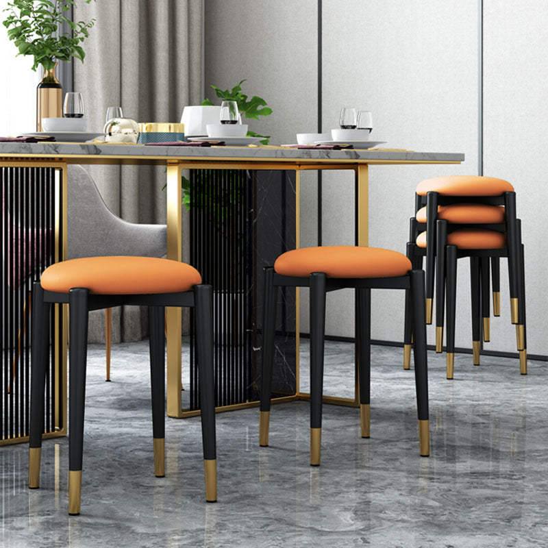 Luxury Ottoman Velvet Tear Resistant Metal Legs Solid Color Round Ottoman