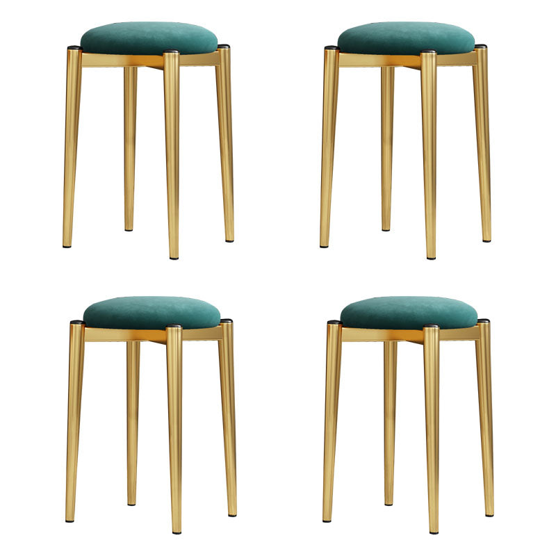 Luxury Ottoman Velvet Tear Resistant Metal Legs Solid Color Round Ottoman