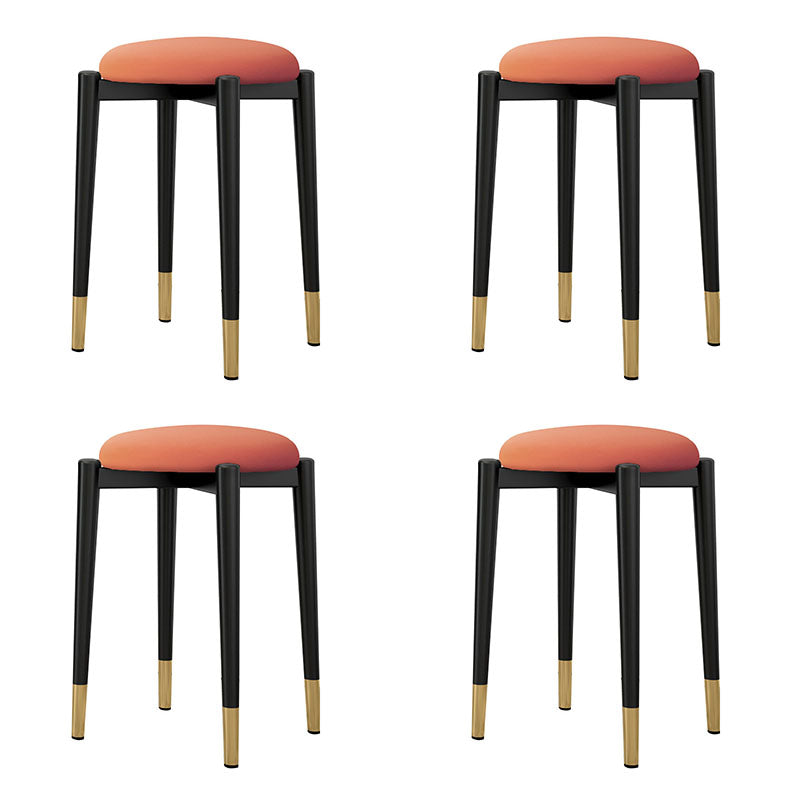 Luxury Ottoman Velvet Tear Resistant Metal Legs Solid Color Round Ottoman