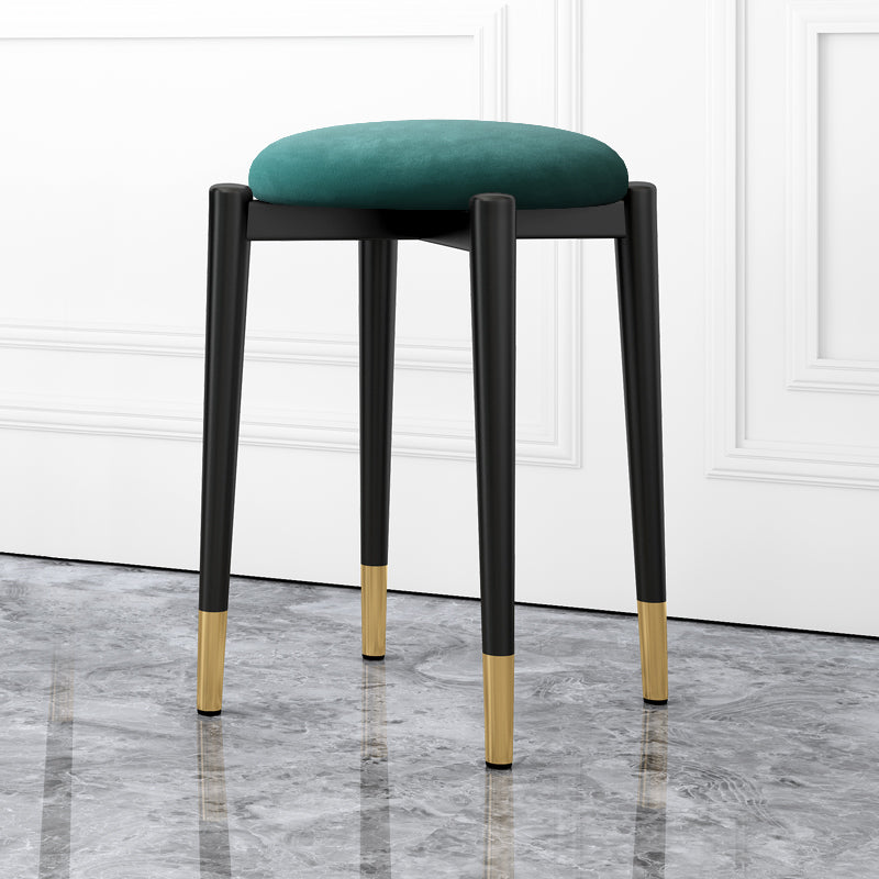 Luxury Ottoman Velvet Tear Resistant Metal Legs Solid Color Round Ottoman