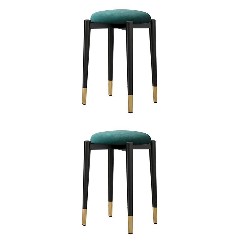 Luxury Ottoman Velvet Tear Resistant Metal Legs Solid Color Round Ottoman