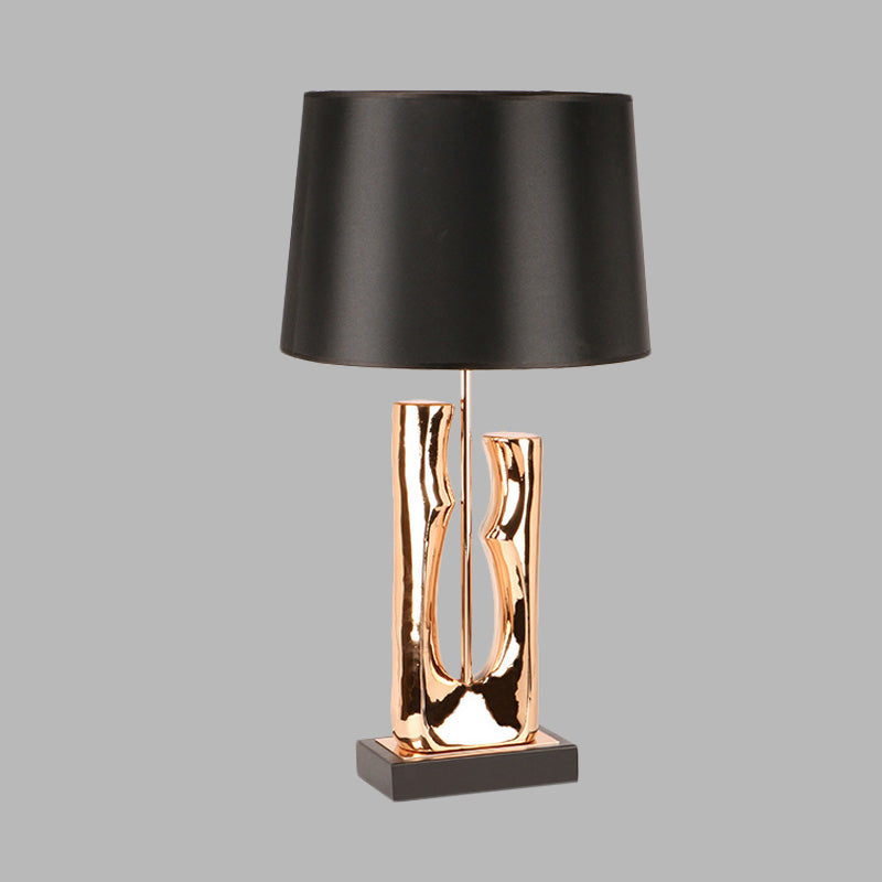 Barrel Fabric Table Light Contemporary 1 Head Black Finish Creative Desk Lamp for Bedroom