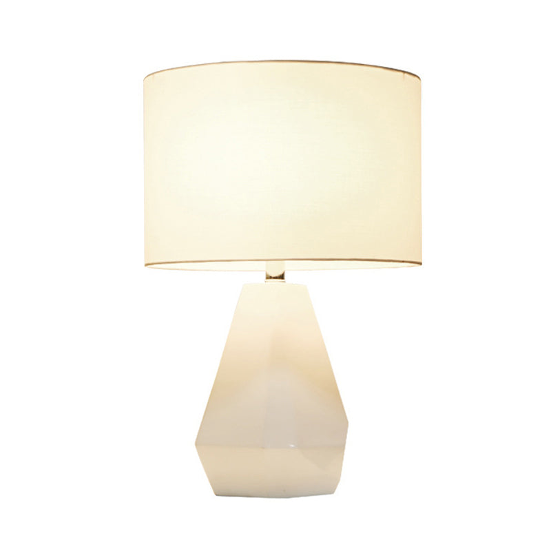 Lampada da comodino in resina modernista a 1 testa con luce per libro da lettura con finitura bianca e paralume in tessuto cilindrico