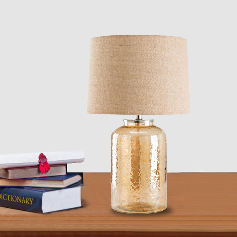Lampada da tavolo in vaso di vetro ambrato Lampada da comodino contemporanea in tessuto di lino con 1 lampadina per comodino