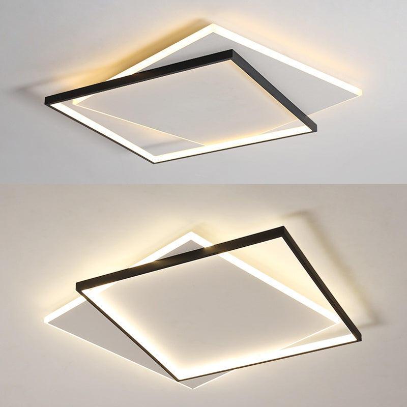 Metal Geometric Flush Mount Fixture Modern 2 Lights Flush Light Fixture in White