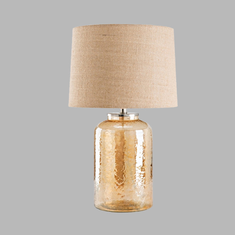 Lampada da tavolo in vaso di vetro ambrato Lampada da comodino contemporanea in tessuto di lino con 1 lampadina per comodino