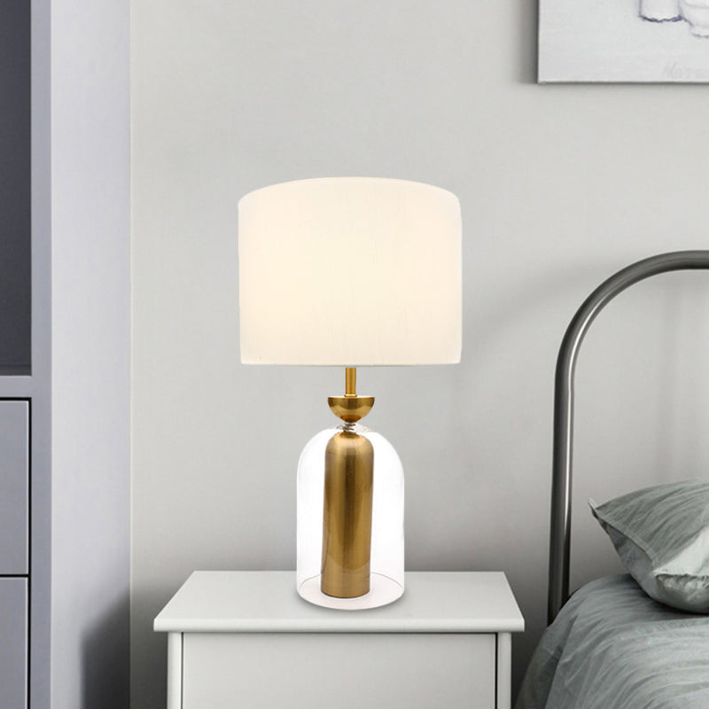Bell Nachttisch Leichtes Glas 1-Kopf-Einfache Plug-in-Nachttisch-Lampe mit weißem Stofffarbe
