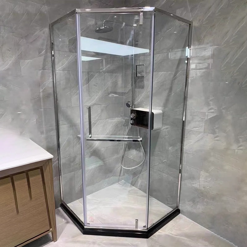 Transparent Pivot Shower Bath Door Silver and Black Frame Shower Door