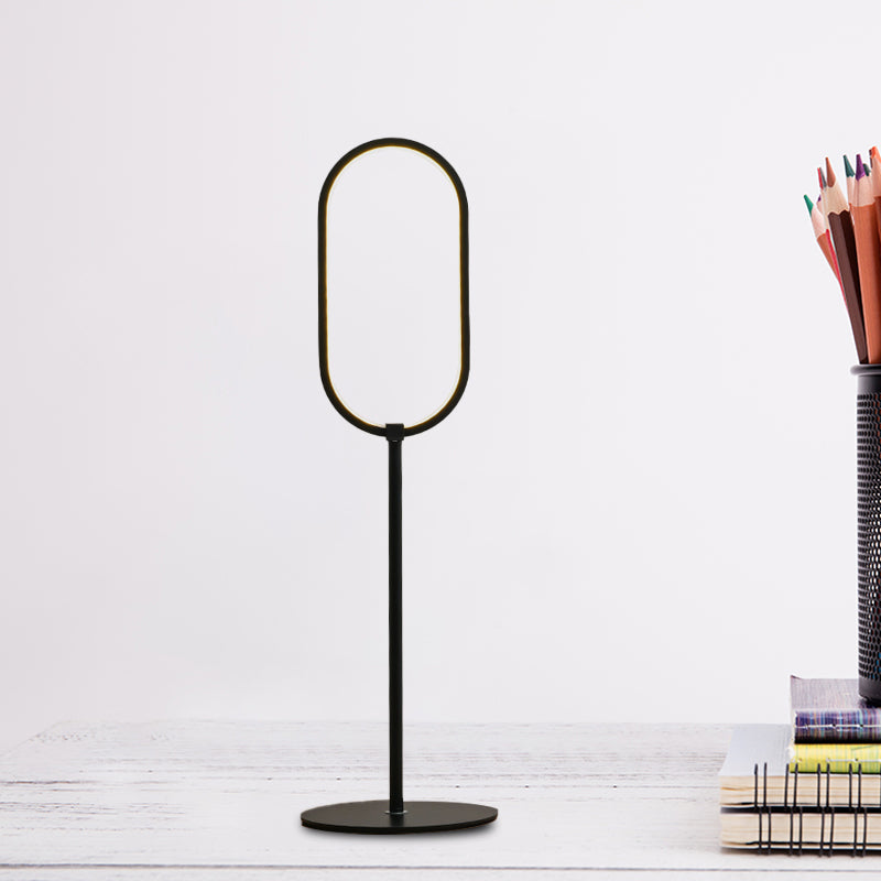 Luz de mesa de hierro de anillo ovalado lámpara de lectura de acabado negro led simple para sala de estudio para sala de estudio