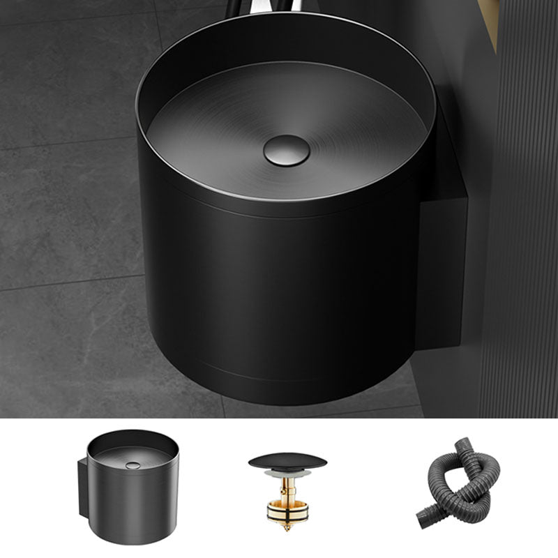 Contemporary Bathroom Sink with Pop-Up Drain Round Metal Wall Mount Bathroom Sink