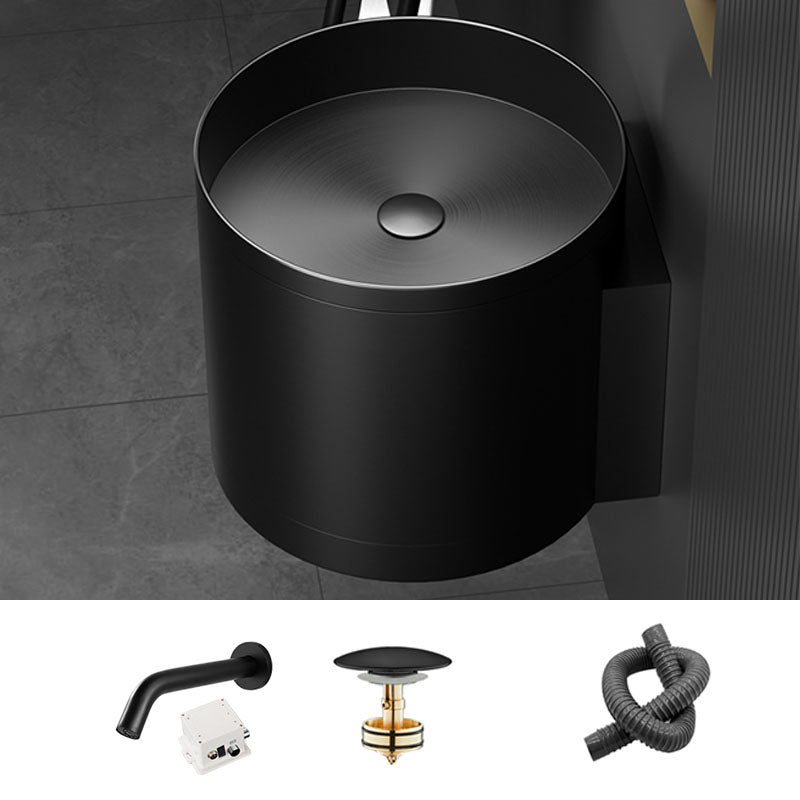Contemporary Bathroom Sink with Pop-Up Drain Round Metal Wall Mount Bathroom Sink