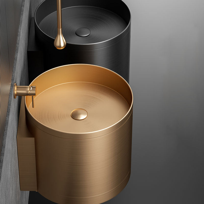 Contemporary Bathroom Sink with Pop-Up Drain Round Metal Wall Mount Bathroom Sink