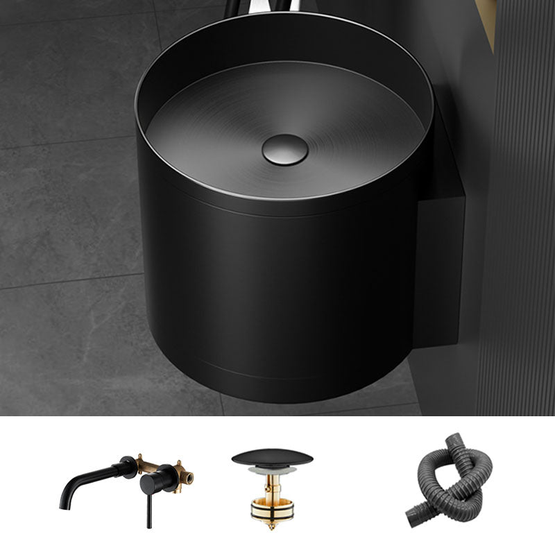 Contemporary Bathroom Sink with Pop-Up Drain Round Metal Wall Mount Bathroom Sink