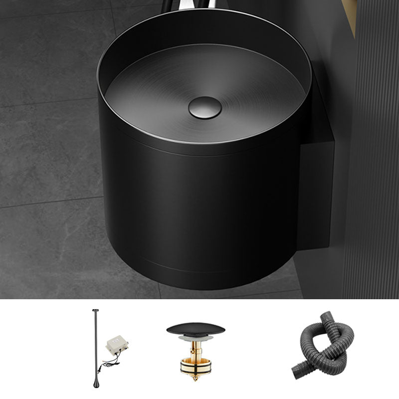 Contemporary Bathroom Sink with Pop-Up Drain Round Metal Wall Mount Bathroom Sink