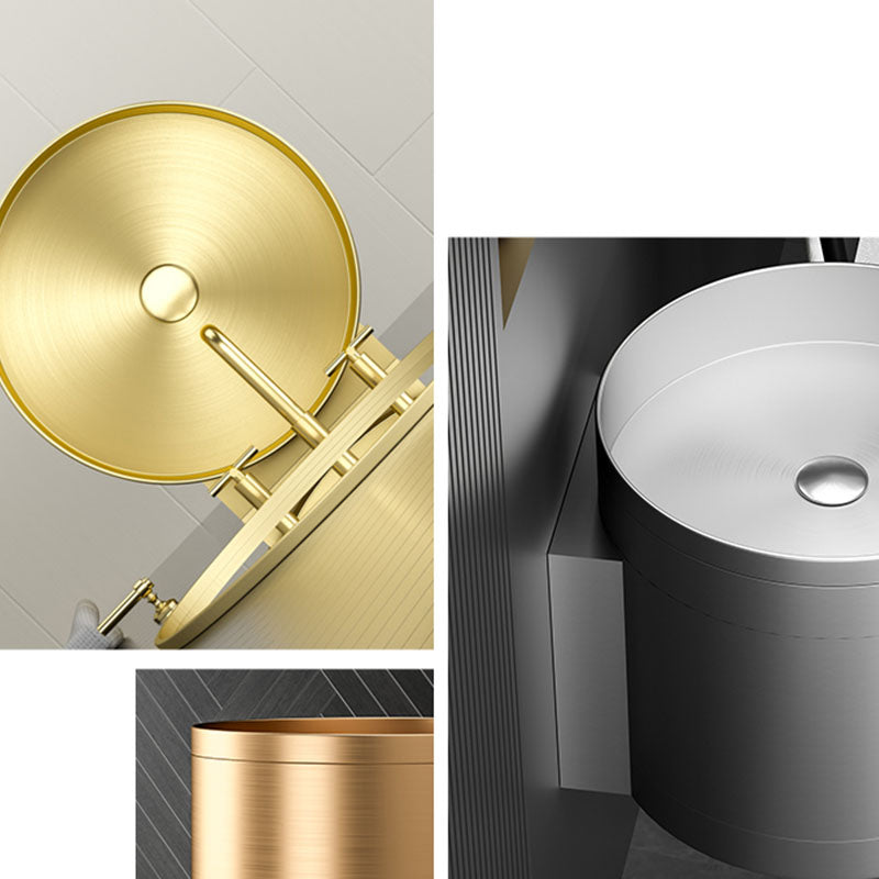 Contemporary Bathroom Sink with Pop-Up Drain Round Metal Wall Mount Bathroom Sink