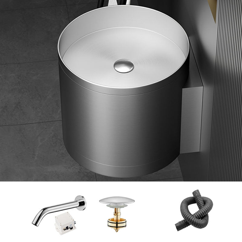 Contemporary Bathroom Sink with Pop-Up Drain Round Metal Wall Mount Bathroom Sink