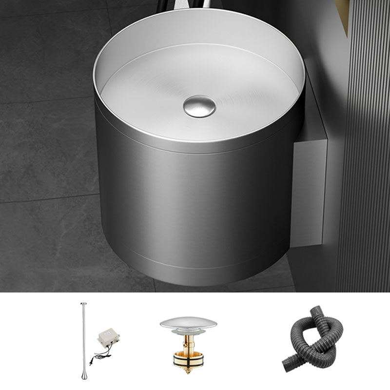 Contemporary Bathroom Sink with Pop-Up Drain Round Metal Wall Mount Bathroom Sink