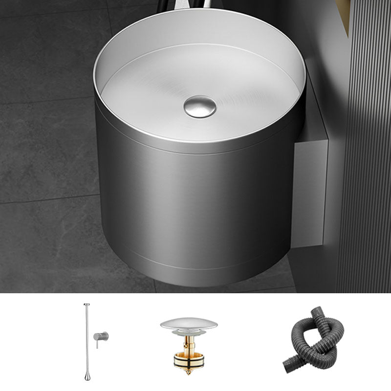 Contemporary Bathroom Sink with Pop-Up Drain Round Metal Wall Mount Bathroom Sink