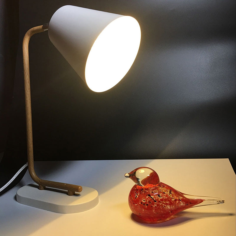 Lampe de lecture conique en métal, moderne, 1 ampoule, lampe de Table à brancher blanche avec bras mince en bois