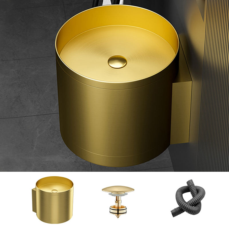 Contemporary Bathroom Sink with Pop-Up Drain Round Metal Wall Mount Bathroom Sink