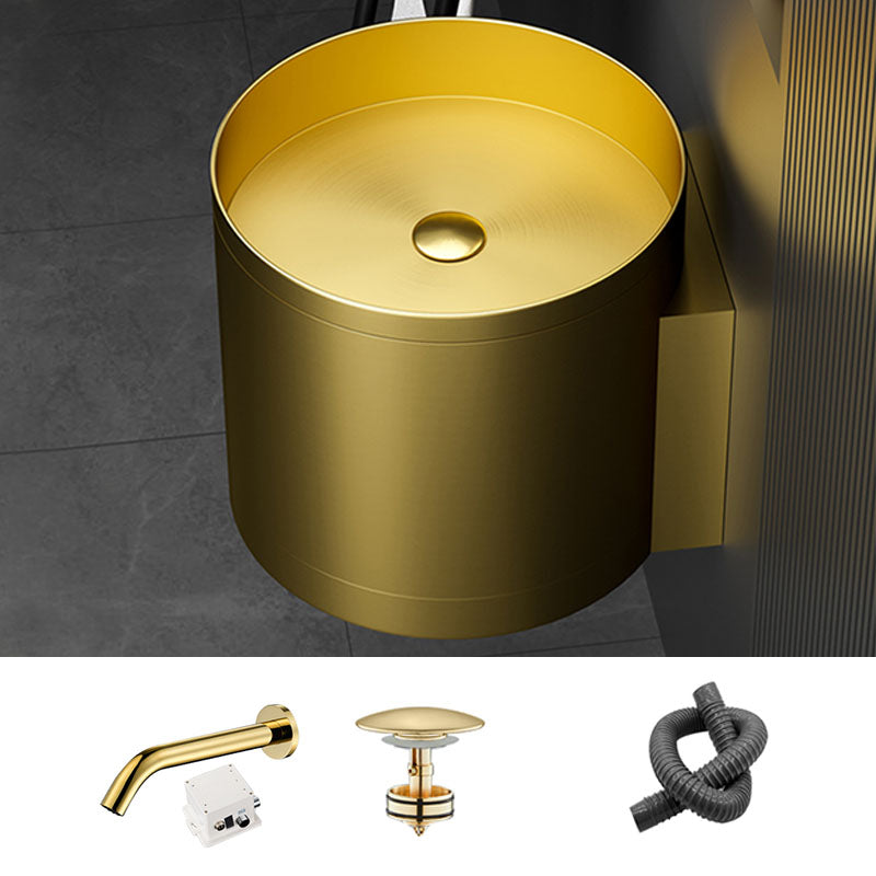 Contemporary Bathroom Sink with Pop-Up Drain Round Metal Wall Mount Bathroom Sink