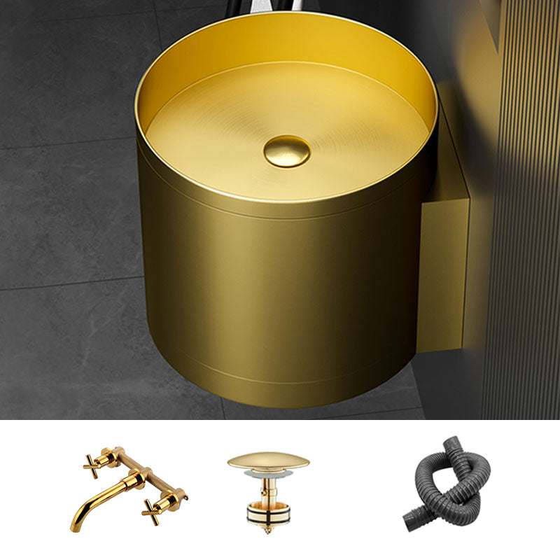 Contemporary Bathroom Sink with Pop-Up Drain Round Metal Wall Mount Bathroom Sink
