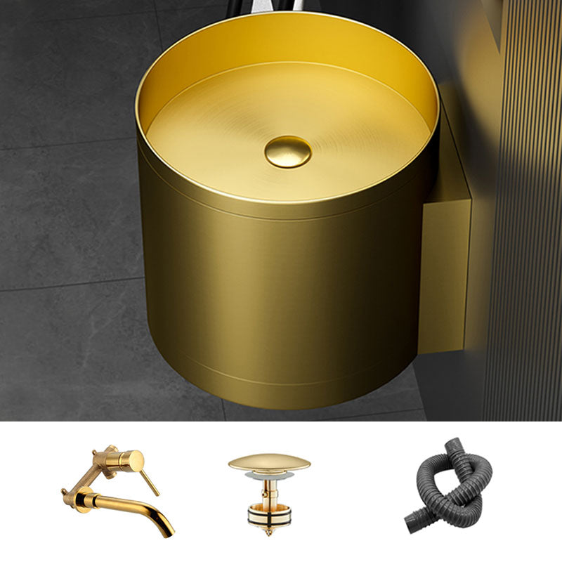 Contemporary Bathroom Sink with Pop-Up Drain Round Metal Wall Mount Bathroom Sink