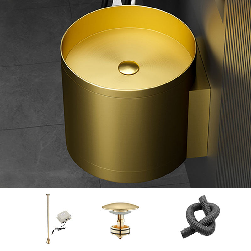 Contemporary Bathroom Sink with Pop-Up Drain Round Metal Wall Mount Bathroom Sink