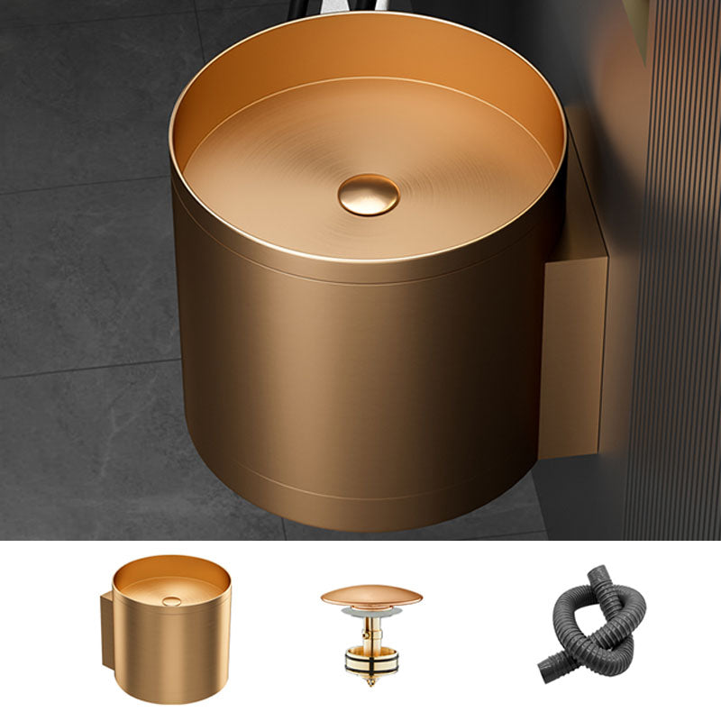 Contemporary Bathroom Sink with Pop-Up Drain Round Metal Wall Mount Bathroom Sink