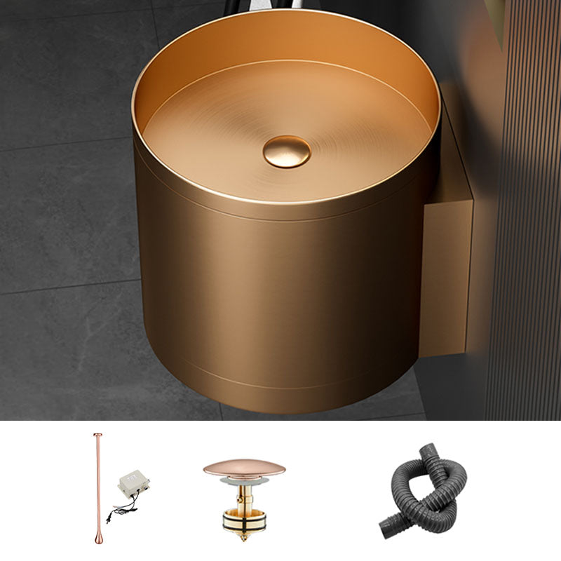 Contemporary Bathroom Sink with Pop-Up Drain Round Metal Wall Mount Bathroom Sink