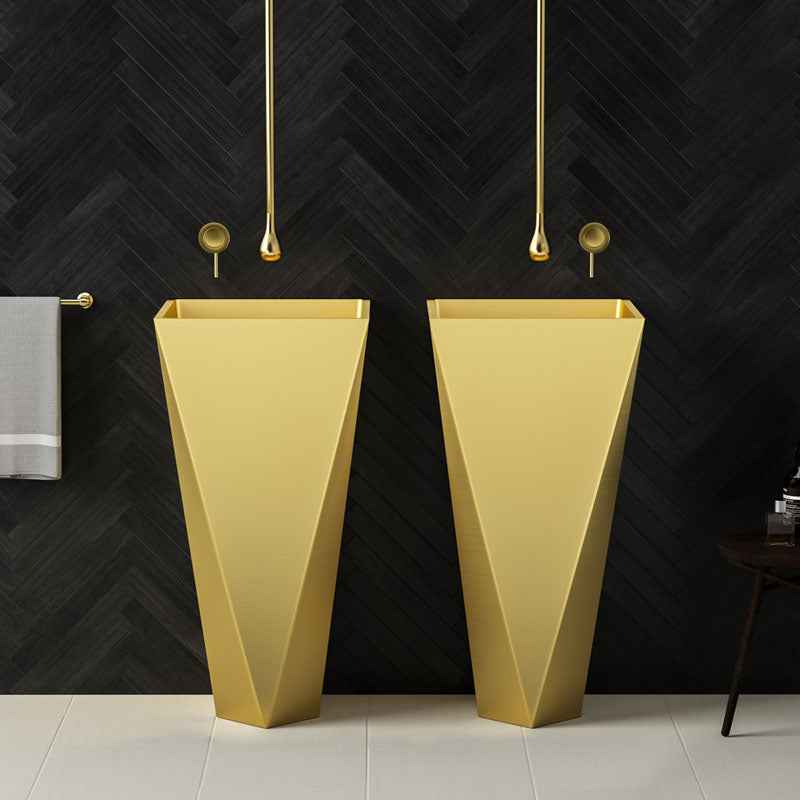 Modern Bathroom Sink with Pop-Up Drain Metal Rectangular Pedestal Bathroom Sink