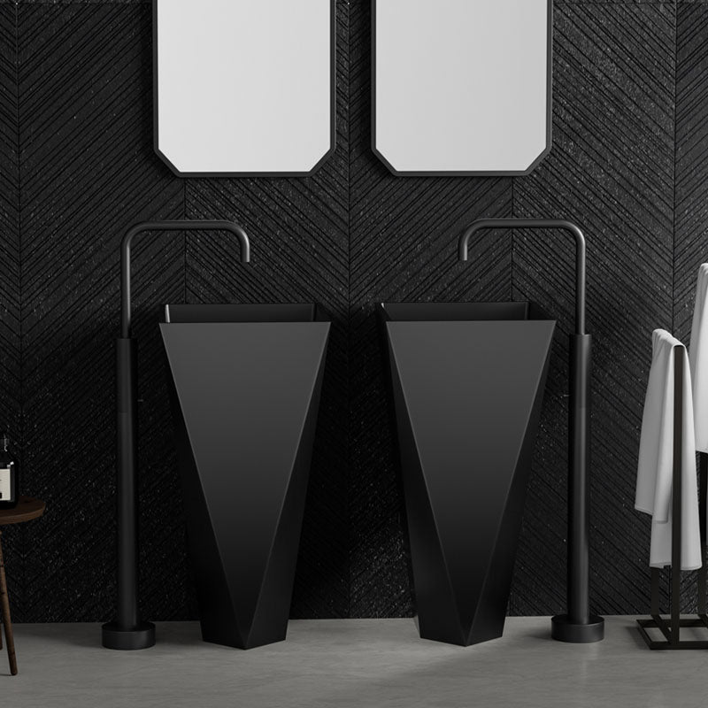 Modern Bathroom Sink with Pop-Up Drain Metal Rectangular Pedestal Bathroom Sink