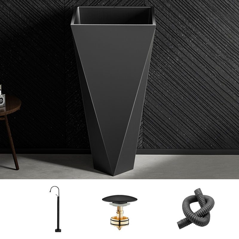 Modern Bathroom Sink with Pop-Up Drain Metal Rectangular Pedestal Bathroom Sink