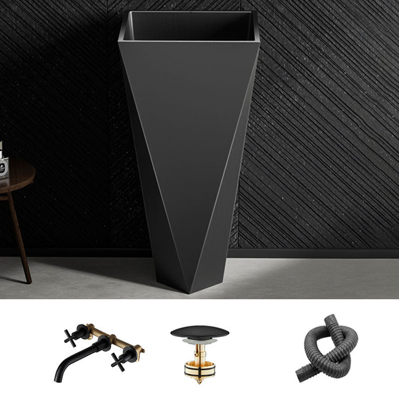 Modern Bathroom Sink with Pop-Up Drain Metal Rectangular Pedestal Bathroom Sink