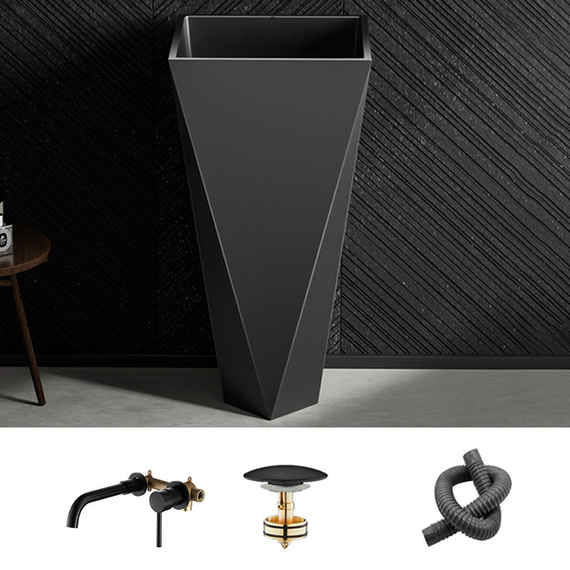 Modern Bathroom Sink with Pop-Up Drain Metal Rectangular Pedestal Bathroom Sink