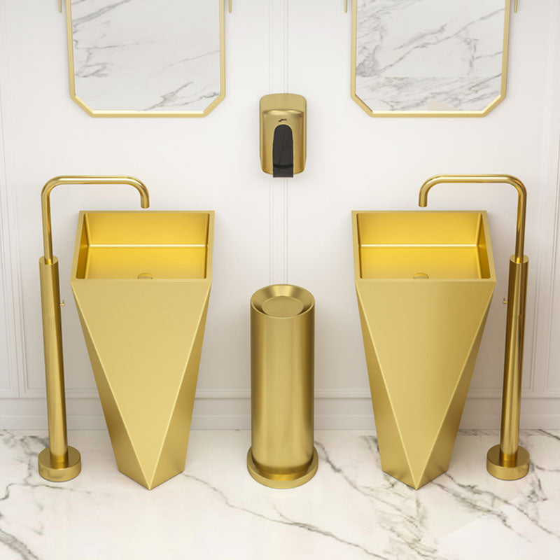Modern Bathroom Sink with Pop-Up Drain Metal Rectangular Pedestal Bathroom Sink