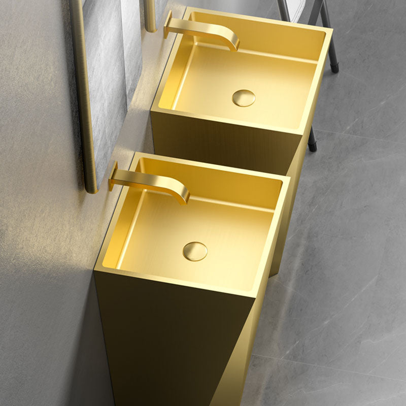 Modern Bathroom Sink with Pop-Up Drain Metal Rectangular Pedestal Bathroom Sink