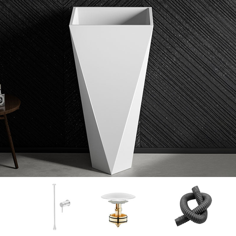 Modern Bathroom Sink with Pop-Up Drain Metal Rectangular Pedestal Bathroom Sink