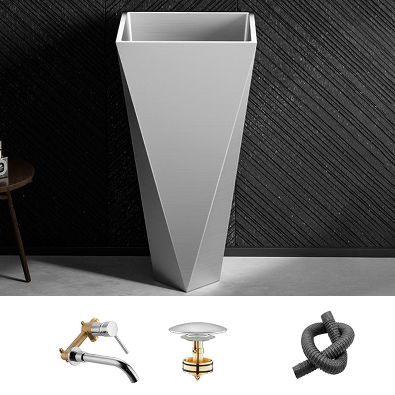 Modern Bathroom Sink with Pop-Up Drain Metal Rectangular Pedestal Bathroom Sink