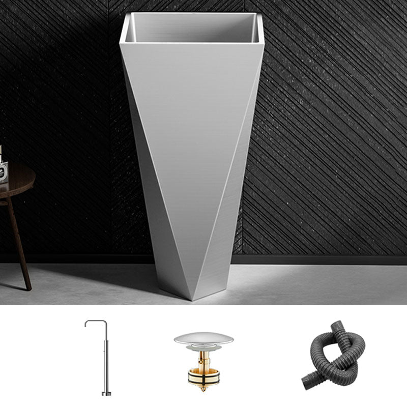 Modern Bathroom Sink with Pop-Up Drain Metal Rectangular Pedestal Bathroom Sink
