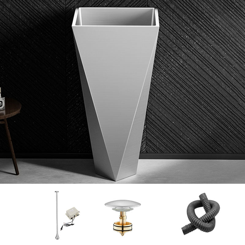 Modern Bathroom Sink with Pop-Up Drain Metal Rectangular Pedestal Bathroom Sink