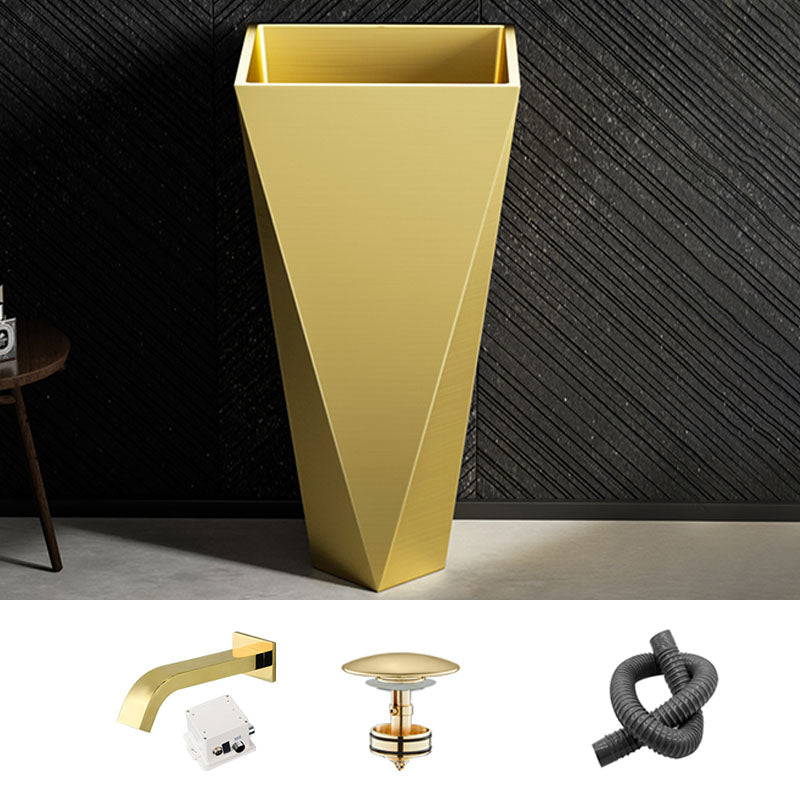 Modern Bathroom Sink with Pop-Up Drain Metal Rectangular Pedestal Bathroom Sink