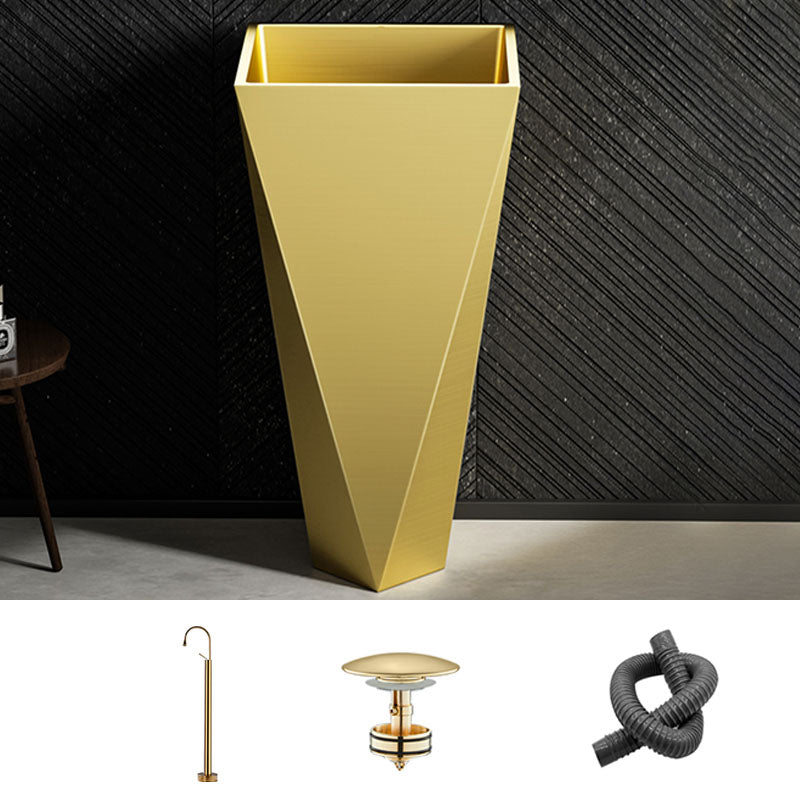 Modern Bathroom Sink with Pop-Up Drain Metal Rectangular Pedestal Bathroom Sink
