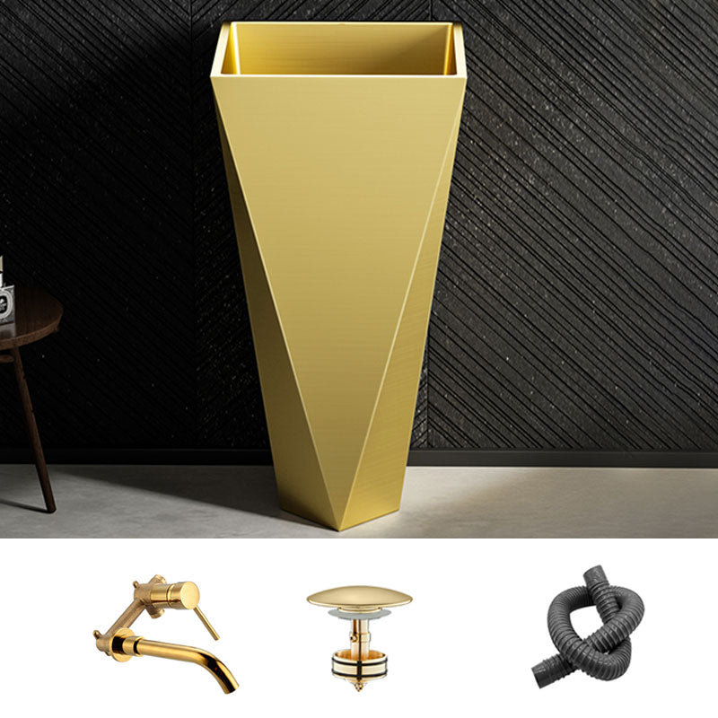 Modern Bathroom Sink with Pop-Up Drain Metal Rectangular Pedestal Bathroom Sink