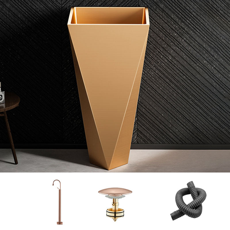 Modern Bathroom Sink with Pop-Up Drain Metal Rectangular Pedestal Bathroom Sink