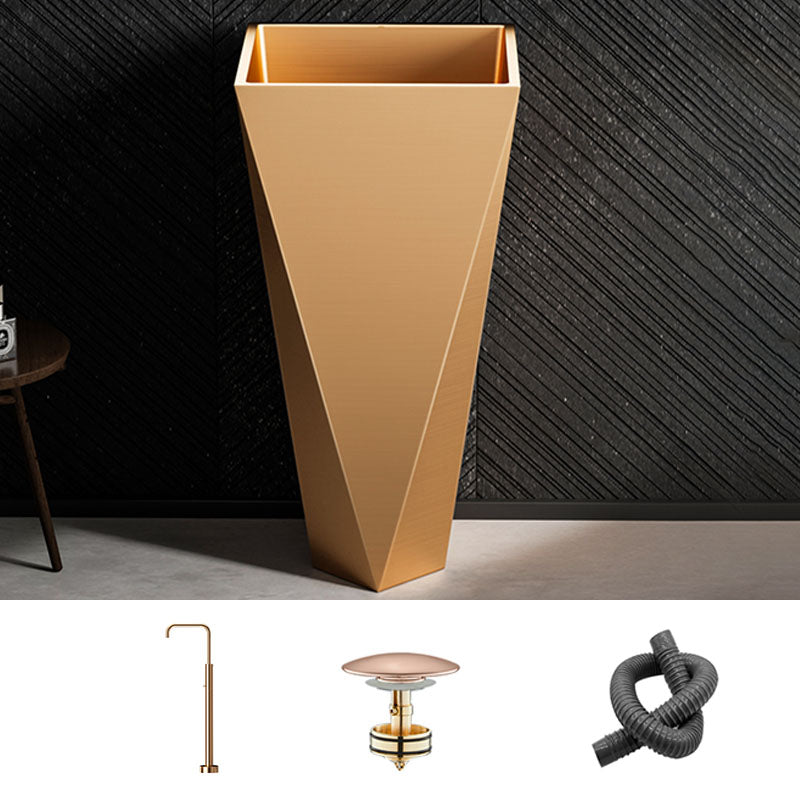Modern Bathroom Sink with Pop-Up Drain Metal Rectangular Pedestal Bathroom Sink