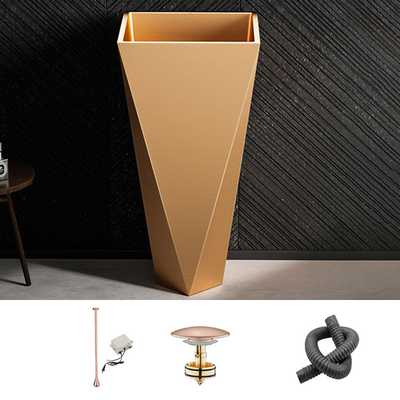 Modern Bathroom Sink with Pop-Up Drain Metal Rectangular Pedestal Bathroom Sink