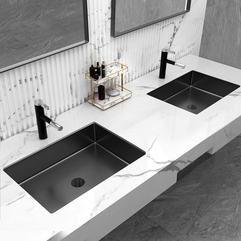 Modern Black Basin Sink Stainless Steel Rectangular Undermount Bathroom Sink
