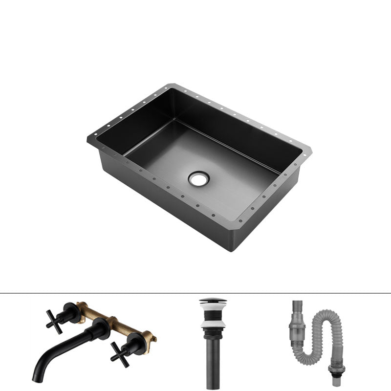 Modern Black Basin Sink Stainless Steel Rectangular Undermount Bathroom Sink
